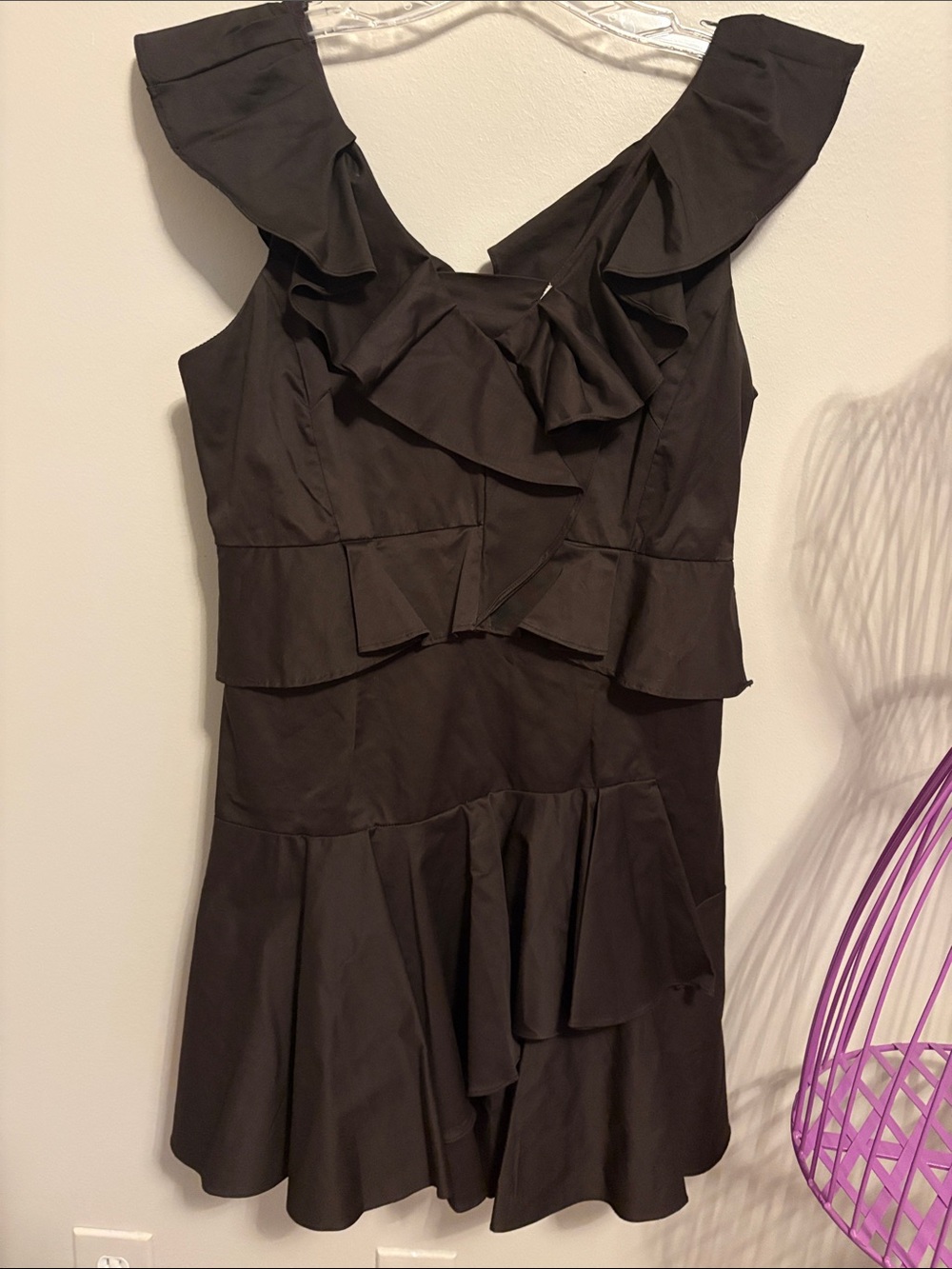 Ciebon Brown Ruffle Mini Dress with V-Neck NWOTS